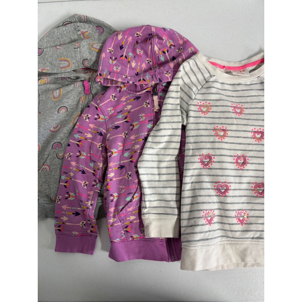 Cat & Jack Girls Hoodie Sweatshirt Lot 3pc Rainbow Arrow Heart Grey Purple 4T XS